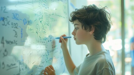 The child writing equations