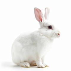 Fototapeta premium white rabbit. A serene and charming white rabbit, nestled comfortably on a light, pastel background.