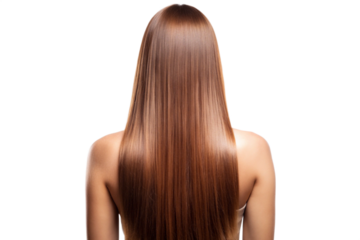 Woman with straight long brown hair from back view png 