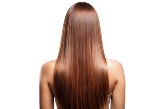 Woman with straight long brown hair from back view png 
