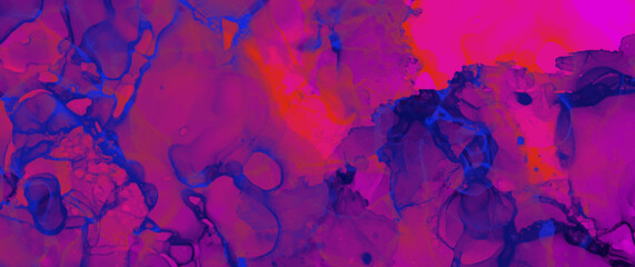 Abstract red, blue and purple grunge vector background with bright colors splashes for cover design, invitation, poster, banner, flyer, cards. Futuristic ink texture illustration. Color smoke