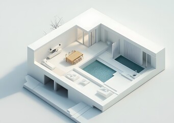 Minimalist 3D Model of a Modern House with a Swimming Pool