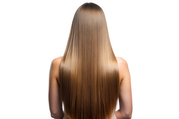 Woman with straight long brown hair from back view png 
