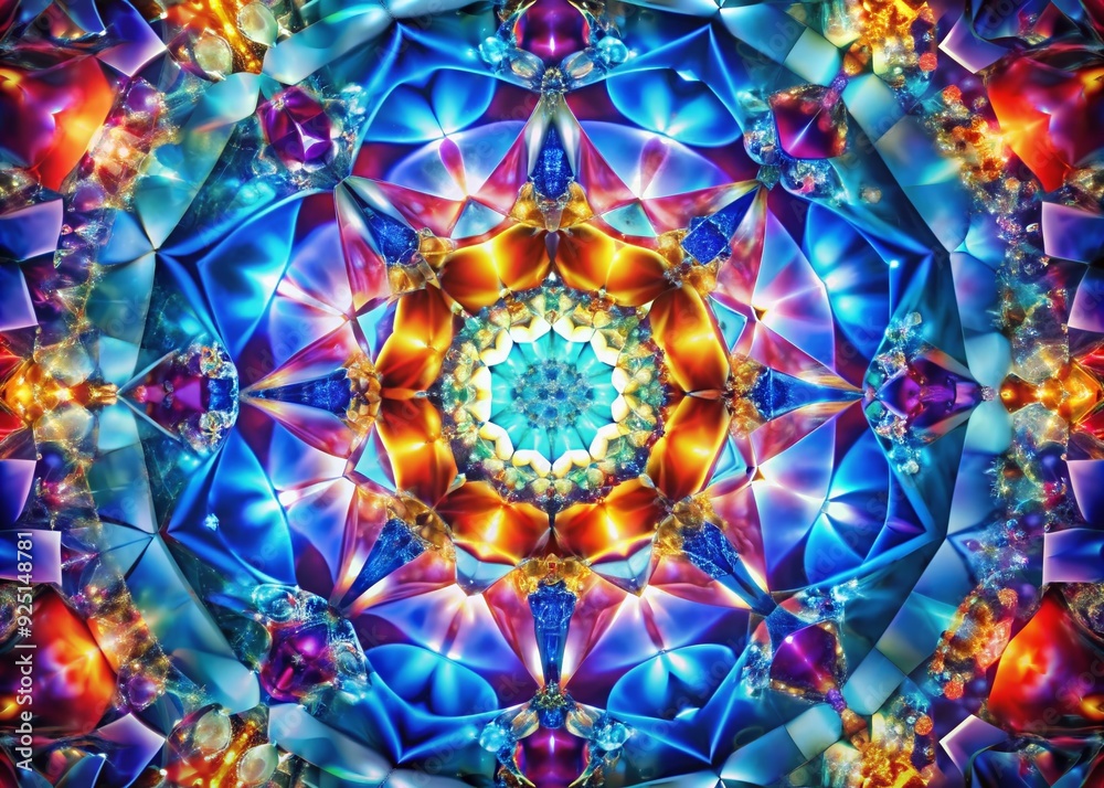 Wall mural viral kaleidoscope - technical, scientific, multicolor, geometric, crystalline