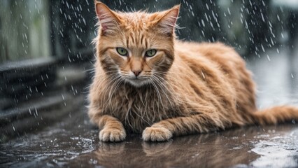 homeless cat in the rain