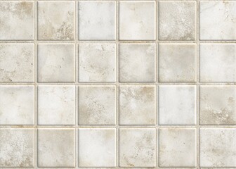 White rustic ceramic tiles form a seamless pattern, creating a textured abstract background with a subtle grid design, perfect for commercial or residential designs.