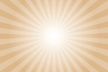 Sunburst background with brown sun ray. Pattern of starburst. Abstract brandy brown texture with light of sunburst. Radial beam of sunlight. Retro background with flash. Design of sunbeams. Vector.