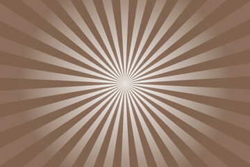 Sunburst background with brown sun ray. Pattern of starburst. Abstract coffee brown texture with light of sunburst. Radial beam of sunlight. Retro background with flash. Design of sunbeams. Vector.