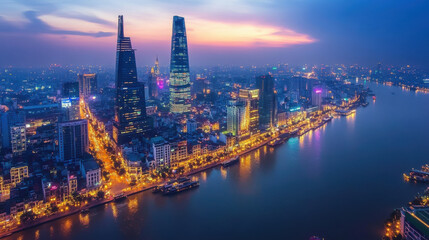 Fototapeta premium Communication technology in Vietnam: Growth in telecom services and internet access,