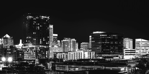 Salt Lake City Skyline, Skyscrapers, and Buildings in Utah, USA: A tranquil metropolitan modern cityscape of The Crossroads of the West illuminated by lights