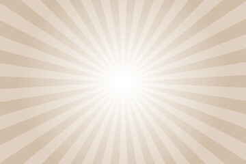 Sunburst background with brown sun ray. Pattern of starburst. Abstract dark vanilla texture with light of sunburst. Radial beam of sunlight. Retro background with flash. Design of sunbeams. Vector.