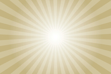 Ecru Gray-Yellow background with white sun ray. Pattern of starburst. Abstract texture with light of sunburst. Radial beam of sunlight. Retro background with flash. Design of sunbeams. Vector.	