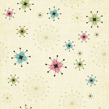 Mid-century modern, atomic age seamless pattern. Retro 1950s background