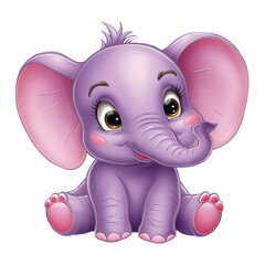 Adorable Purple Cartoon Elephant Illustration for Kids' Room Decor