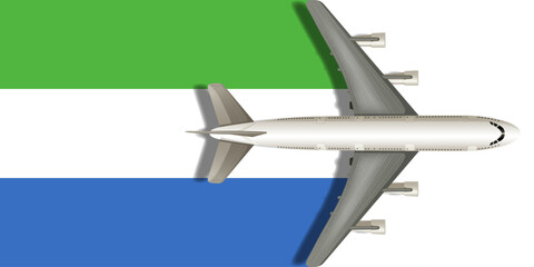 Flag of SIERRA LEONE with a plane flying over it. Vector image.