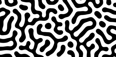 Abstract Turing organic wallpaper with background. Turing reaction diffusion monochrome seamless pattern with chaotic motion. Natural seamless line pattern. Linear design with biological shapes.