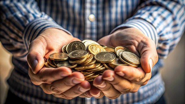 Hands Holding a Pile of Coins