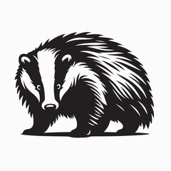 A striking vector illustration of a badger perched majestically, its intricate plumage rendered in elegant black and white