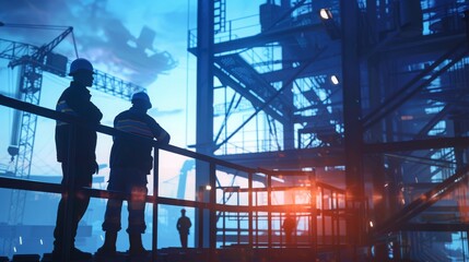 engineer technician , construction site  , high steel platform , worker safety