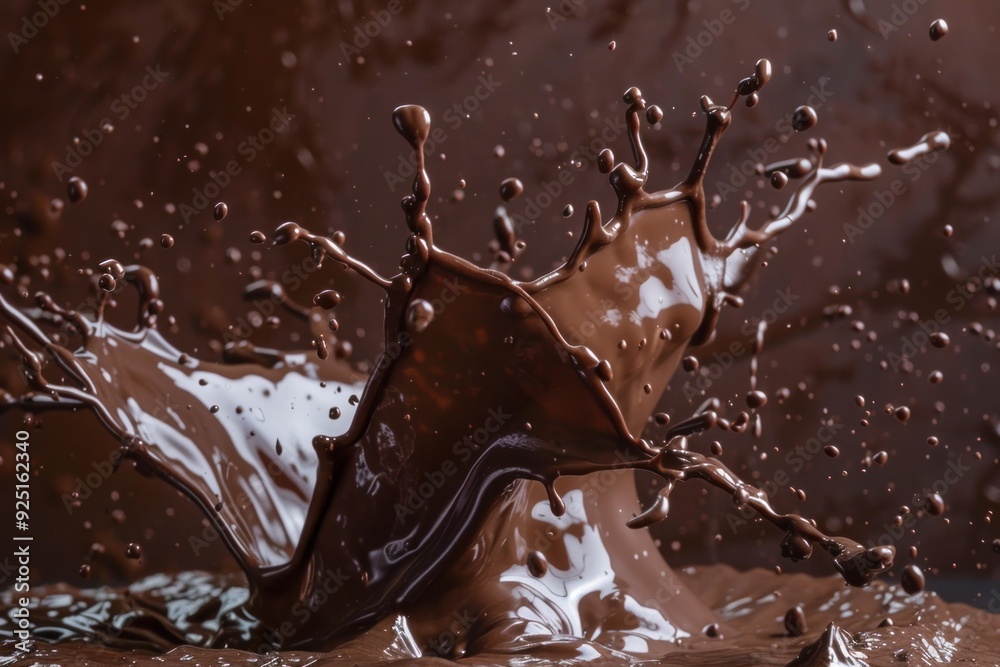 Wall mural crown shaped splash of dark chocolate is frozen in time against a brown background