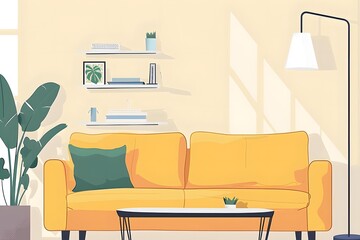 Yellow Sofa in Modern Living Room Interior Design Illustration