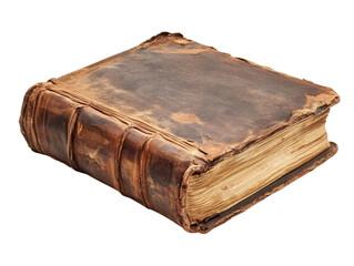 Obraz premium Old book leather cover with pen isolated on transparent background