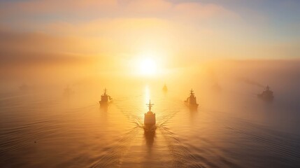 Fototapeta premium A large navy ship is sailing through the ocean