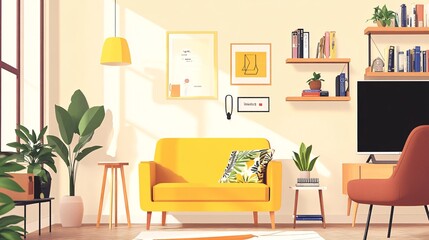 A certified professional organizer demonstrating decluttering techniques in a bright and airy living room, light solid color background