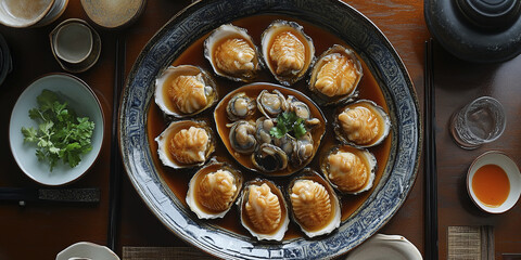 Braised Abalone with Oyster Sauce on the table