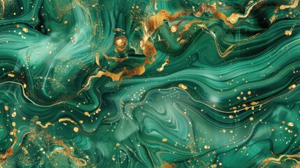 Obraz premium Seamless pattern of swirling emerald green and gold marbled textures. The rich, luxurious tones and fluid design create an opulent, sophisticated aesthetic.