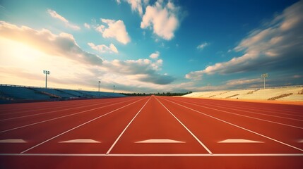 Aerial View of Red Running Track with Blue Sky and Clouds