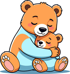 Cuddling orange bear family illustration