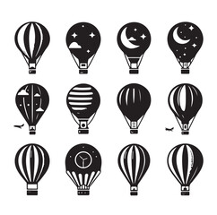 Naklejka premium Set of air balloon silhouette vector illustration