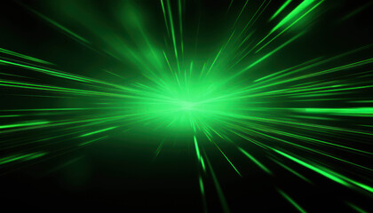 A Radiant Explosion of Green Light Bursting from the Center, Capturing the Intensity and Momentum of Modern Digital Forces