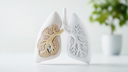 Side-by-side comparison of a healthy lung and a lung with advanced COPD, highlighting structural damage and reduced capacity, medical education
