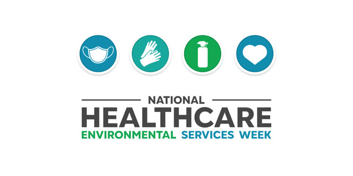 Environmental Health Services Week. Masks, gloves, sanitizer bottles and hearts. Great for cards, banners, posters, social media and more. White background.