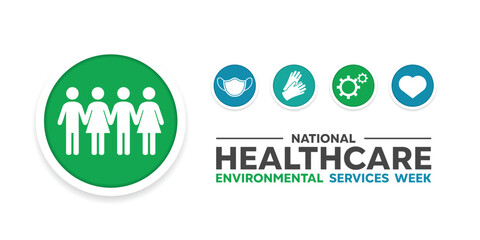 Environmental Health Services Week. Peoples, masks, gloves, gear and hearts. Great for cards, banners, posters, social media and more. White background.