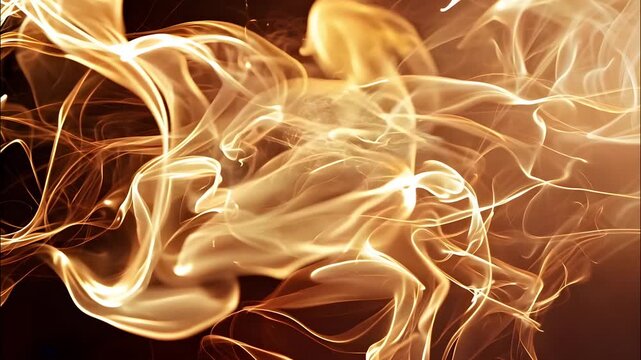 Warm swirls of ethereal smoke gently intertwine, creating a mesmerizing abstract display with soft golden and brown hues