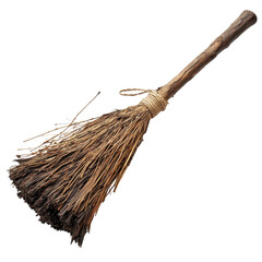 A traditional handmade broom made of natural materials, perfect for rustic decor or cleaning purposes.
