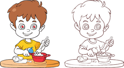 coloring page simple drawing of cartoon character in the cake shop, coloring book 