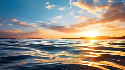 Obraz premium Water wave pattern in color ,the water surface in the river ripples, waves in the sunlight during sunset