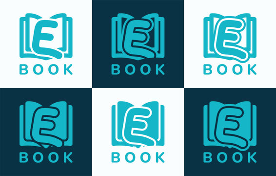 Set of letter E book logo. This logo combines letters and book shapes. Perfect for education, schools, tutoring and the likes.