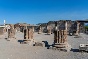 Ruins of Pompeii ancient city in Naples, Italy. Pompeii was a Roman city which was buried in ash...