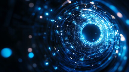 Obraz premium A mesmerizing blue tunnel of light filled with glowing particles, creating a futuristic and abstract visual experience.