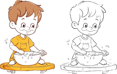 coloring page simple drawing of cartoon character in the cake shop, coloring book 