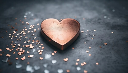 Fototapeta premium Copper heart on concrete background, ai