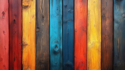 Abstract background featuring colorful wooden textures with vivid colors, warm tones, and natural grain patterns. Ideal for use as a backdrop or wallpaper, adding a vibrant touch