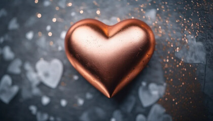 Fototapeta premium Copper heart on concrete background, ai