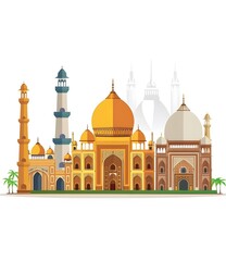 Obraz premium Indian Architecture Illustration with Mosques and Domes