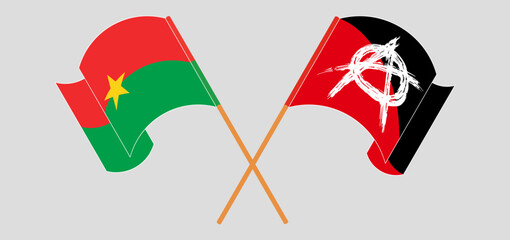 Crossed and waving flags of Burkina Faso and Anarchy